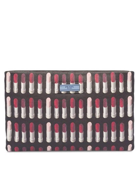 prada woman clutches pouch s black lipstick print|Prada Saffiano Lipstick Print Clutch .